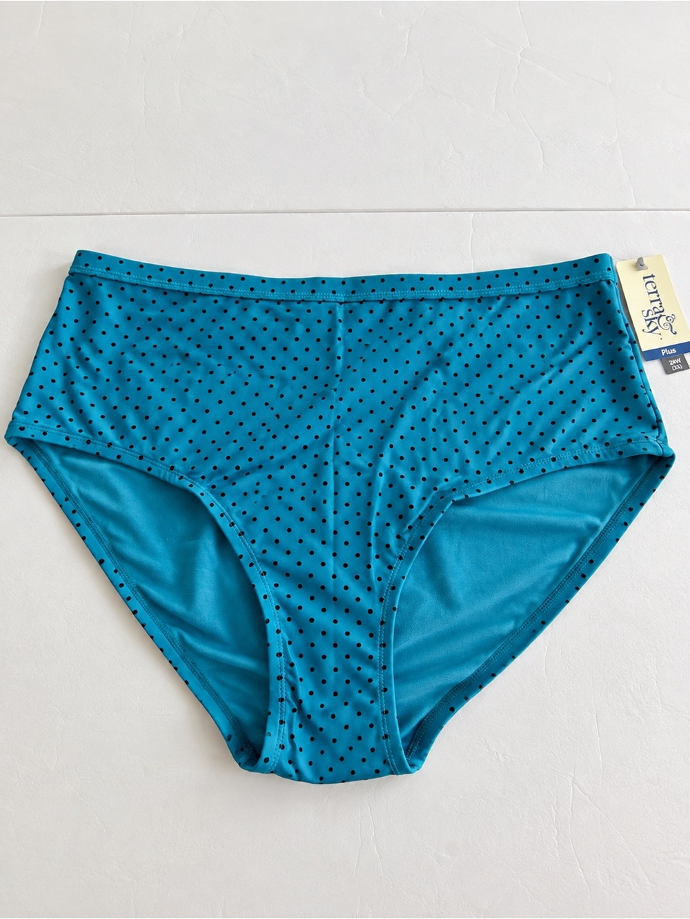 Terra & Sky Teal Swim Bikini Bottoms with Black Polka Dots